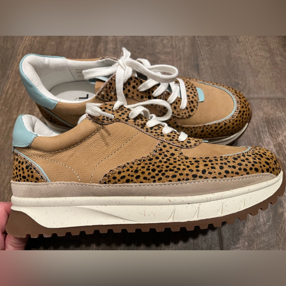 Madewell MWL exclusive edition court Tan and Blue Leopard Print Sneakers